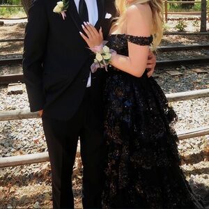 Sherri Hill Black mesh sparkle prom dress